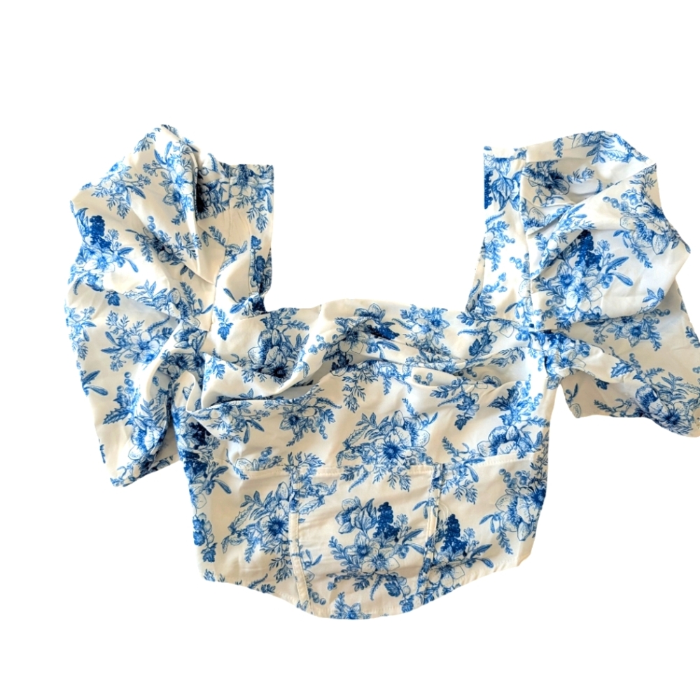 New! Square neck puff sleeves - Blue floral